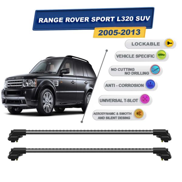 Range Rover Sport L320 SUV 2005-2013 ile Uyumlu Kilitlenebilir Ara Atkı - Portbagaj Taşıma Barları 2li Set Gri