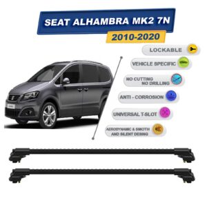 Seat Alhambra Mk2 7N 2010-2020 ile Uyumlu Kilitlenebilir Ara Atkı - Portbagaj Taşıma Barları 2li Set Siyah