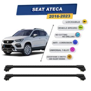 Seat Ateca 2016-2023 ile Uyumlu Kilitlenebilir Ara Atkı - Portbagaj Taşıma Barları 2li Set Siyah