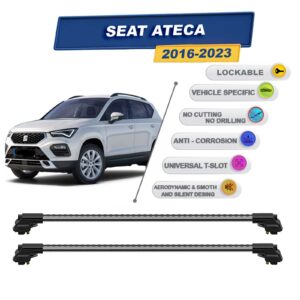 Seat Ateca 2016-2023 ile Uyumlu Kilitlenebilir Ara Atkı - Portbagaj Taşıma Barları 2li Set Gri