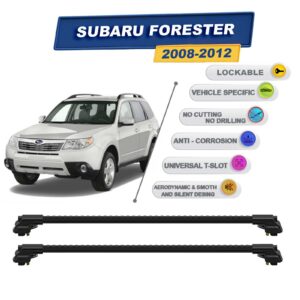 Subaru Forester 2008-2012 ile Uyumlu Kilitlenebilir Ara Atkı - Portbagaj Taşıma Barları 2li Set Siyah