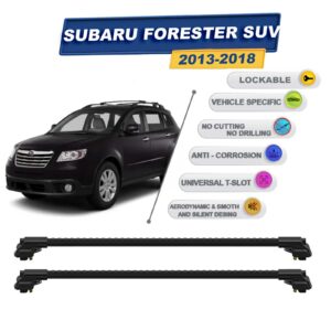 Subaru Forester SUV 2013-2018 ile Uyumlu Kilitlenebilir Ara Atkı - Portbagaj Taşıma Barları 2li Set Siyah