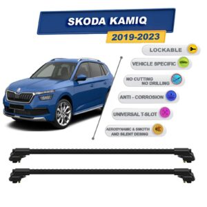 Skoda Kamiq 2019-2023 ile Uyumlu Kilitlenebilir Ara Atkı - Portbagaj Taşıma Barları 2li Set Siyah