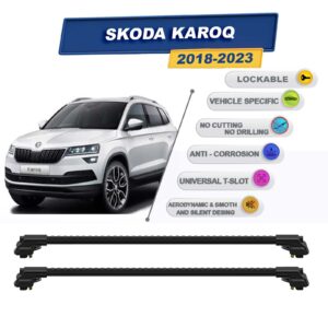 Skoda Karoq 2018-2023 ile Uyumlu Kilitlenebilir Ara Atkı - Portbagaj Taşıma Barları 2li Set Siyah