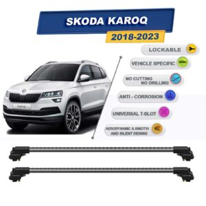 Skoda Karoq 2018-2024 ile Uyumlu Kilitlenebilir Ara Atkı - Portbagaj Taşıma Barları 2li Set Gri