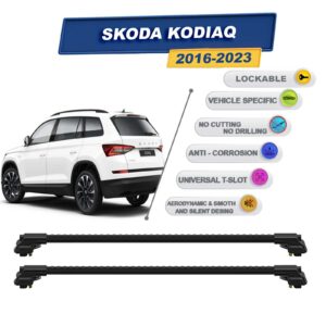 Skoda Kodiaq 2016-2023 ile Uyumlu Kilitlenebilir Ara Atkı - Portbagaj Taşıma Barları 2li Set Siyah
