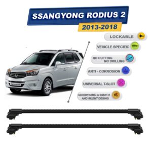 Ssangyong Rodius 2 2013-2018 ile Uyumlu Kilitlenebilir Ara Atkı - Portbagaj Taşıma Barları 2li Set Siyah
