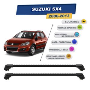 Suzuki Sx4 2006-2013 ile Uyumlu Kilitlenebilir Ara Atkı - Portbagaj Taşıma Barları 2li Set Siyah