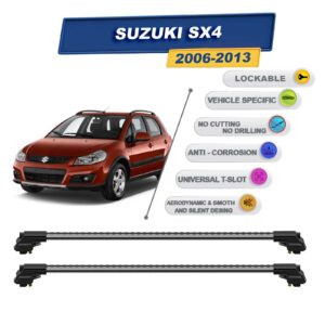 Suzuki Sx4 2006-2013 ile Uyumlu Kilitlenebilir Ara Atkı - Portbagaj Taşıma Barları 2li Set Gri