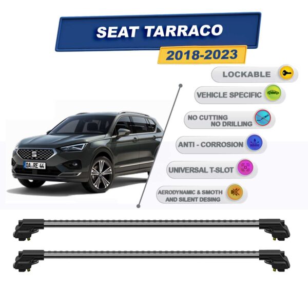 Seat Tarraco 2018-2024 ile Uyumlu Kilitlenebilir Ara Atkı - Portbagaj Taşıma Barları 2li Set Gri