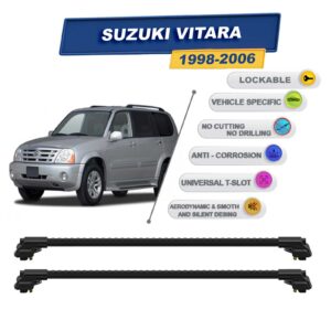Suzuki Vitara 1998-2006 ile Uyumlu Kilitlenebilir Ara Atkı - Portbagaj Taşıma Barları 2li Set Siyah