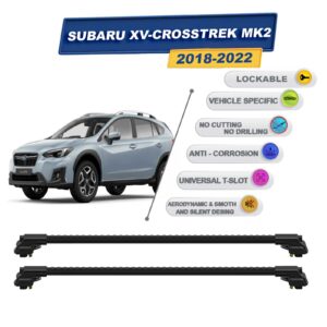 Subaru Xv-Crosstrek Mk2 2018-2022 ile Uyumlu Kilitlenebilir Ara Atkı - Portbagaj Taşıma Barları 2li Set Siyah