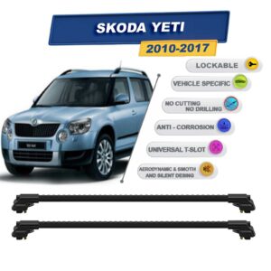 Skoda Yeti 2010-2017 ile Uyumlu Kilitlenebilir Ara Atkı - Portbagaj Taşıma Barları 2li Set Siyah
