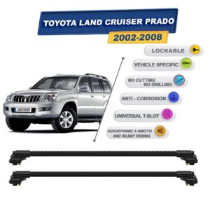 Toyota Land Cruiser Prado 120 2002-2008 ile Uyumlu Kilitlenebilir Ara Atkı - Portbagaj Taşıma Barları 2li Set Siyah