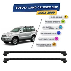 Toyota Land Cruiser SUV 2003-2009 ile Uyumlu Kilitlenebilir Ara Atkı - Portbagaj Taşıma Barları 2li Set Siyah