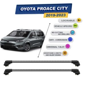 Toyota Proace City 2019-2023 ile Uyumlu Kilitlenebilir Ara Atkı - Portbagaj Taşıma Barları 2li Set Gri