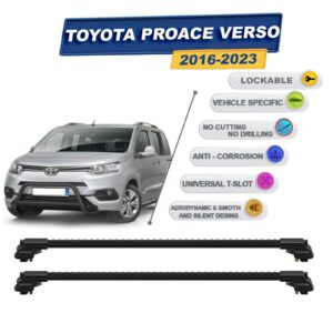 Toyota Proace Verso 2016-2023 ile Uyumlu Kilitlenebilir Ara Atkı - Portbagaj Taşıma Barları 2li Set Siyah
