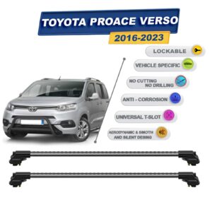 Toyota Proace Verso 2016-2023 ile Uyumlu Kilitlenebilir Ara Atkı - Portbagaj Taşıma Barları 2li Set Gri