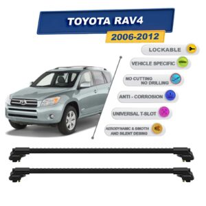Toyota Rav4 2006-2012 ile Uyumlu Kilitlenebilir Ara Atkı - Portbagaj Taşıma Barları 2li Set Siyah