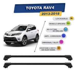 Toyota Rav4 2013-2018 ile Uyumlu Kilitlenebilir Ara Atkı - Portbagaj Taşıma Barları 2li Set Siyah