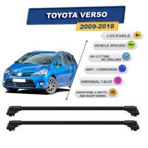 Toyota Verso 2009-2018 ile Uyumlu Kilitlenebilir Ara Atkı - Portbagaj Taşıma Barları 2li Set Siyah