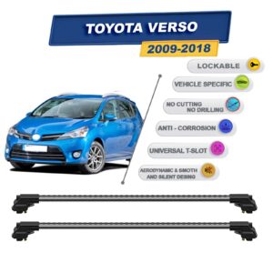 Toyota Verso 2009-2018 ile Uyumlu Kilitlenebilir Ara Atkı - Portbagaj Taşıma Barları 2li Set Gri