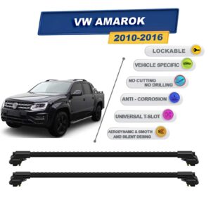 volkswagen Amarok 2010-2016 ile Uyumlu Kilitlenebilir Ara Atkı - Portbagaj Taşıma Barları 2li Set Siyah