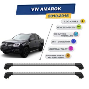 volkswagen Amarok 2010-2016 ile Uyumlu Kilitlenebilir Ara Atkı - Portbagaj Taşıma Barları 2li Set Gri