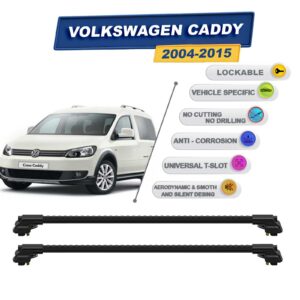 volkswagen Caddy 2004-2015 ile Uyumlu Kilitlenebilir Ara Atkı - Portbagaj Taşıma Barları 2li Set Siyah