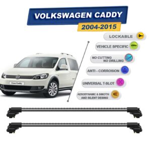 volkswagen Caddy 2004-2015 ile Uyumlu Kilitlenebilir Ara Atkı - Portbagaj Taşıma Barları 2li Set Gri