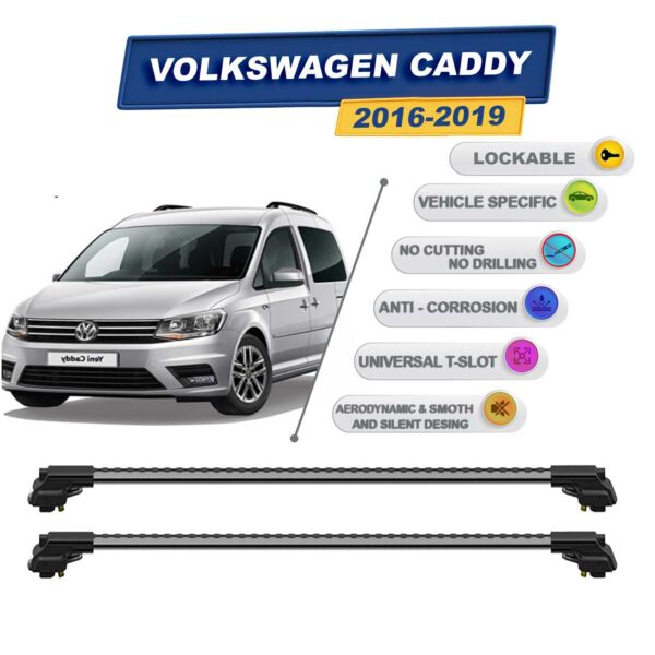 volkswagen Caddy 2016-2019 ile Uyumlu Kilitlenebilir Ara Atkı - Portbagaj Taşıma Barları 2li Set Gri