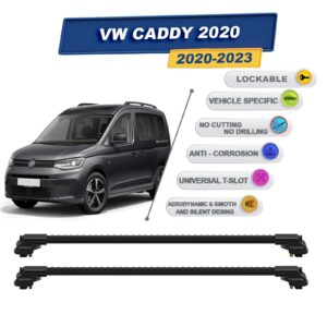 volkswagen Caddy 2020-2023 ile Uyumlu Kilitlenebilir Ara Atkı - Portbagaj Taşıma Barları 2li Set Siyah