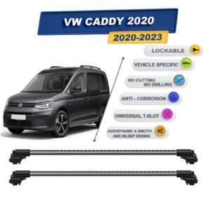volkswagen Caddy 2020-2023 ile Uyumlu Kilitlenebilir Ara Atkı - Portbagaj Taşıma Barları 2li Set Gri