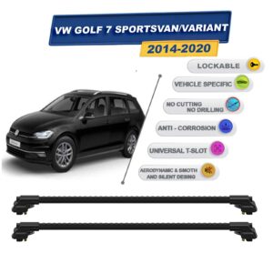 volkswagen Golf 7 Sportsvan/Variant 2014-2020 ile Uyumlu Kilitlenebilir Ara Atkı - Portbagaj Taşıma Barları 2li Set Siyah