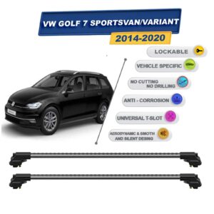 volkswagen Golf 7 Sportsvan/Variant 2014-2020 ile Uyumlu Kilitlenebilir Ara Atkı - Portbagaj Taşıma Barları 2li Set Gri