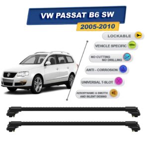 volkswagen Passat B6 Sw 2005-2010 ile Uyumlu Kilitlenebilir Ara Atkı - Portbagaj Taşıma Barları 2li Set Siyah