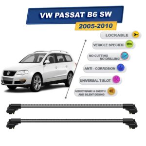 volkswagen Passat B6 Sw 2005-2010 ile Uyumlu Kilitlenebilir Ara Atkı - Portbagaj Taşıma Barları 2li Set Gri