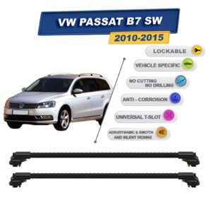 volkswagen Passat B7 Sw 2010-2015 ile Uyumlu Kilitlenebilir Ara Atkı - Portbagaj Taşıma Barları 2li Set Siyah
