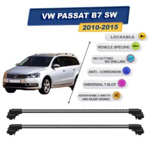 volkswagen Passat B7 Sw 2010-2015 ile Uyumlu Kilitlenebilir Ara Atkı - Portbagaj Taşıma Barları 2li Set Gri