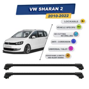 volkswagen Sharan 2 2010-2022 ile Uyumlu Kilitlenebilir Ara Atkı - Portbagaj Taşıma Barları 2li Set Siyah