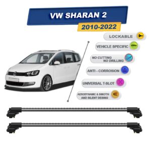 volkswagen Sharan 2 2010-2022 ile Uyumlu Kilitlenebilir Ara Atkı - Portbagaj Taşıma Barları 2li Set Gri