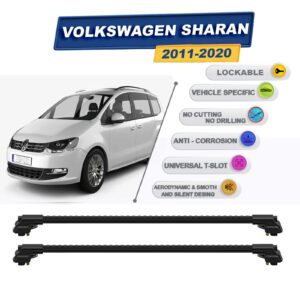 Volkswagen Sharan 2011-2020 ile Uyumlu Kilitlenebilir Ara Atkı - Portbagaj Taşıma Barları 2li Set Siyah
