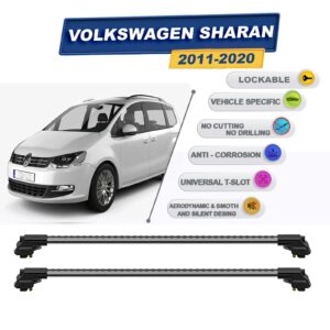 Volkswagen Sharan 2011-2020 ile Uyumlu Kilitlenebilir Ara Atkı - Portbagaj Taşıma Barları 2li Set Gri