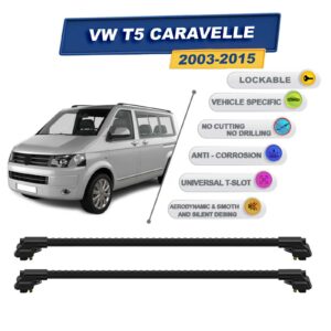 volkswagen T5 Caravelle 2003-2015 ile Uyumlu Kilitlenebilir Ara Atkı - Portbagaj Taşıma Barları 2li Set Siyah