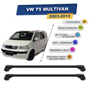 volkswagen T5 Multivan 2003-2015 ile Uyumlu Kilitlenebilir Ara Atkı - Portbagaj Taşıma Barları 2li Set Siyah