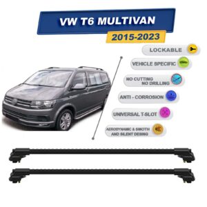 volkswagen T6 Multivan 2015-2023 ile Uyumlu Kilitlenebilir Ara Atkı - Portbagaj Taşıma Barları 2li Set Siyah