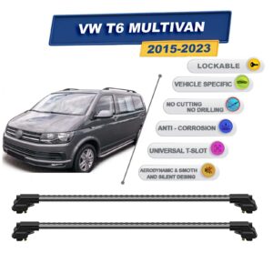 volkswagen T6 Multivan 2015-2023 ile Uyumlu Kilitlenebilir Ara Atkı - Portbagaj Taşıma Barları 2li Set Gri