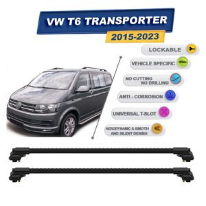 volkswagen T6 Transporter 2015-2023 ile Uyumlu Kilitlenebilir Ara Atkı - Portbagaj Taşıma Barları 2li Set Siyah