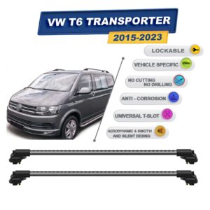 volkswagen T6 Transporter 2015-2023 ile Uyumlu Kilitlenebilir Ara Atkı - Portbagaj Taşıma Barları 2li Set Gri