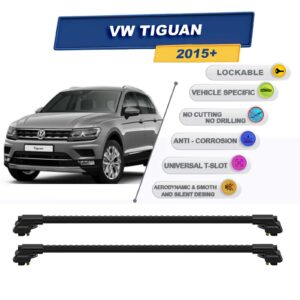 volkswagen Tiguan 2015 And After ile Uyumlu Kilitlenebilir Ara Atkı - Portbagaj Taşıma Barları 2li Set Siyah